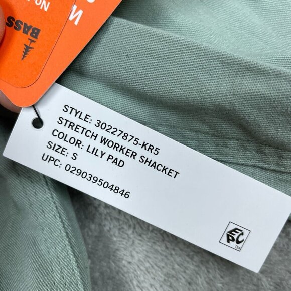Bass Outdoor Stretch Worker Shacket Lily Pad Green Size S Cotton Blend NWT 6407 - Picture 2 of 10